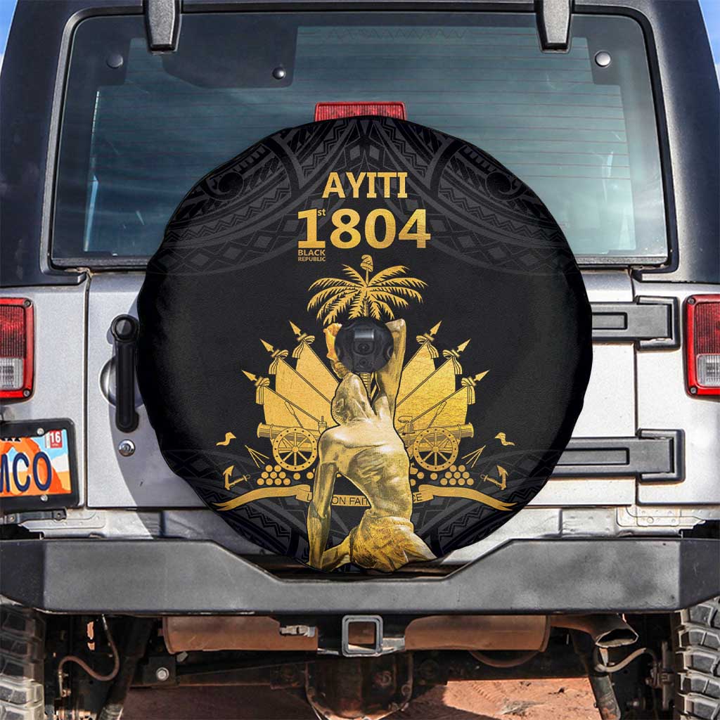 Haitian Negre Marron 1804 Spare Tire Cover Black Polynesian Pattern