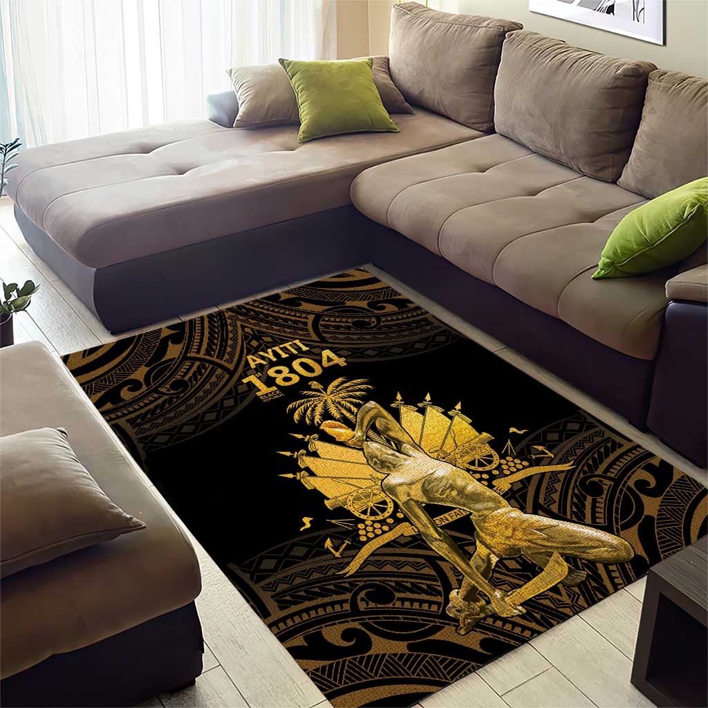 Haitian Negre Marron 1804 Area Rug Gold Polynesian Pattern LT9 - Polynesian Pride