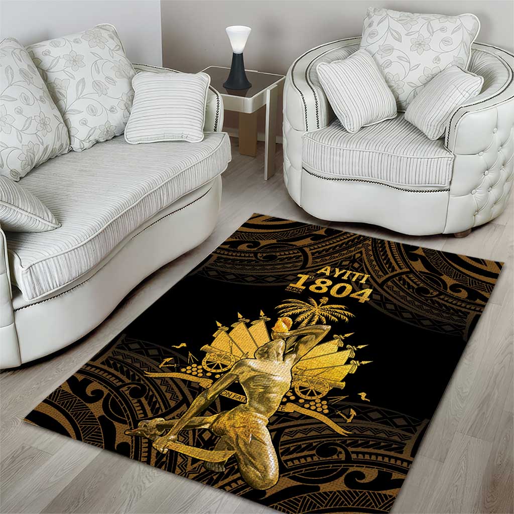 Haitian Negre Marron 1804 Area Rug Gold Polynesian Pattern LT9 - Polynesian Pride