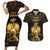 Haitian Negre Marron 1804 Couples Matching Short Sleeve Bodycon Dress and Hawaiian Shirt Gold Polynesian Pattern