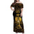 Haitian Negre Marron 1804 Family Matching Off Shoulder Maxi Dress and Hawaiian Shirt Gold Polynesian Pattern