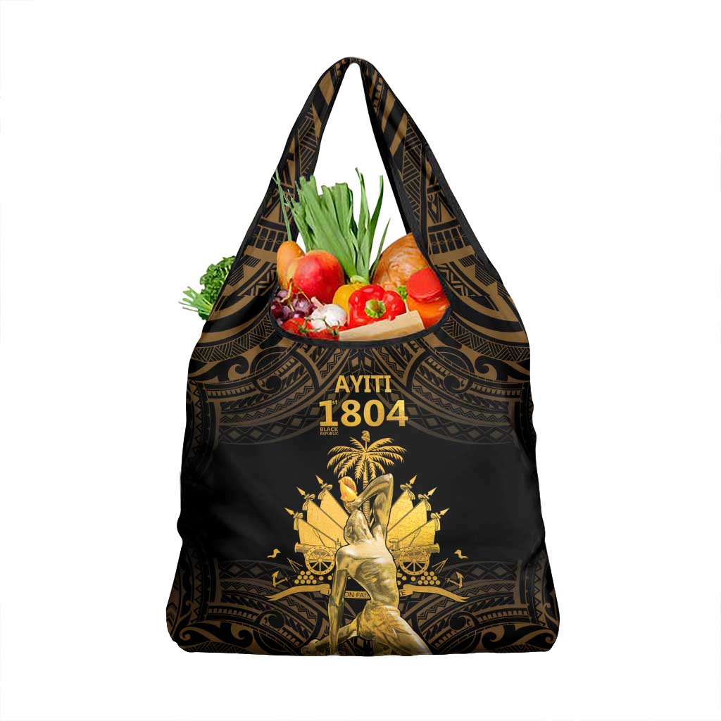 Haitian Negre Marron 1804 Grocery Bag Gold Polynesian Pattern LT9 1-pack One Size Gold - Polynesian Pride