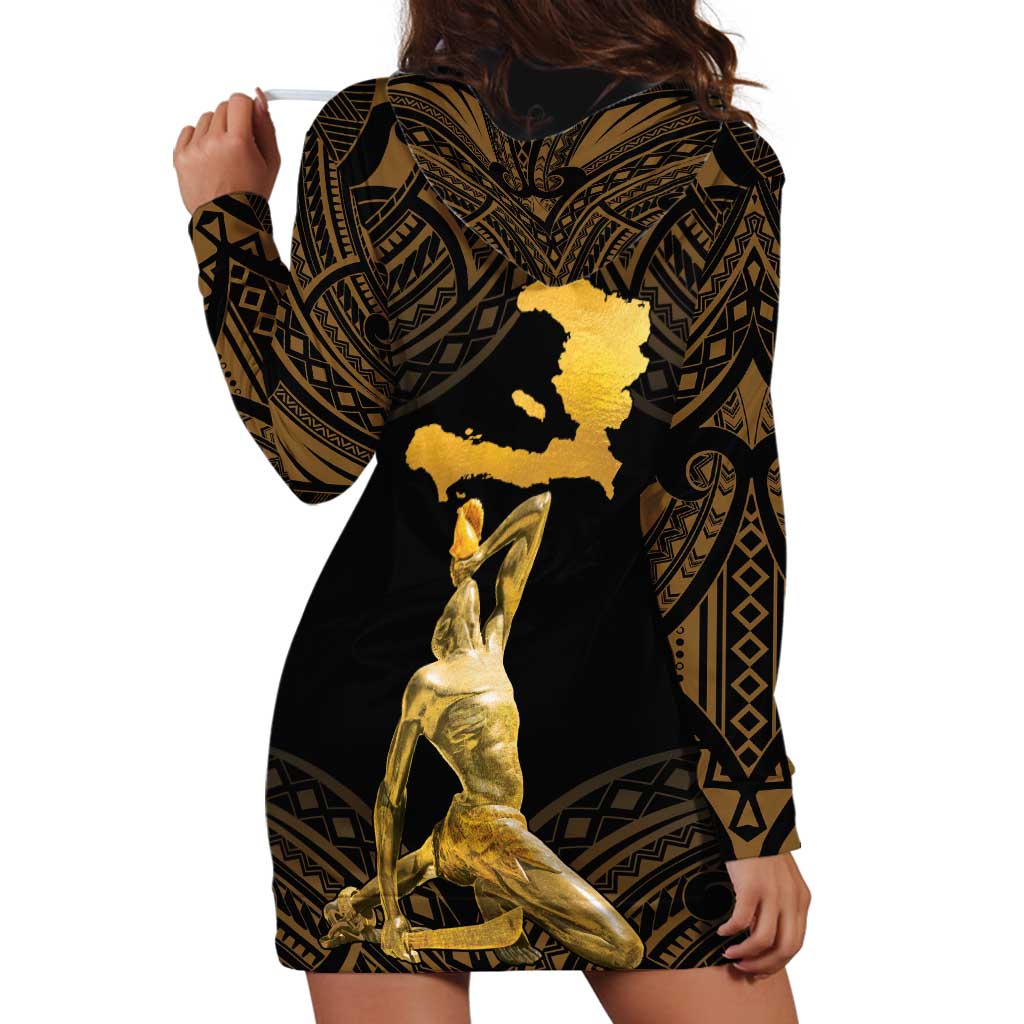 Haitian Negre Marron 1804 Hoodie Dress Gold Polynesian Pattern LT9 - Polynesian Pride