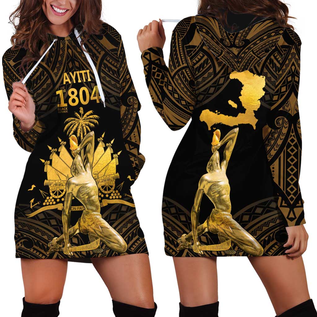 Haitian Negre Marron 1804 Hoodie Dress Gold Polynesian Pattern LT9 - Polynesian Pride
