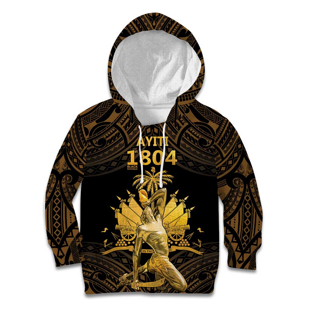 Haitian Negre Marron 1804 Kid Hoodie Gold Polynesian Pattern LT9 Hoodie Gold - Polynesian Pride