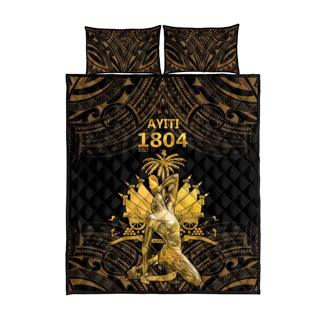 Haitian Negre Marron 1804 Quilt Bed Set Gold Polynesian Pattern LT9 - Polynesian Pride