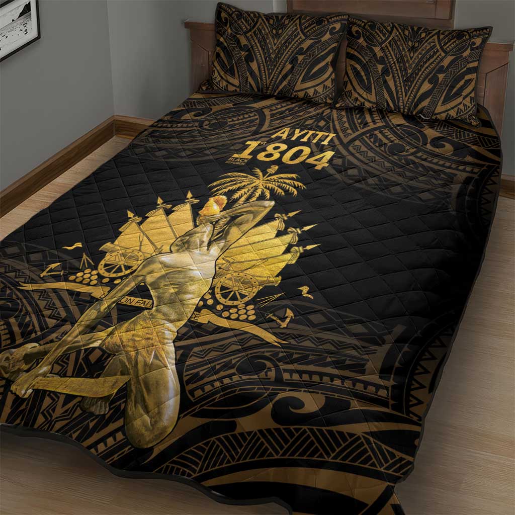 Haitian Negre Marron 1804 Quilt Bed Set Gold Polynesian Pattern LT9 - Polynesian Pride