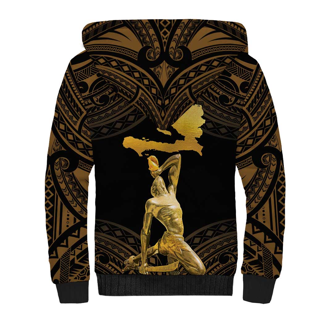 Haitian Negre Marron 1804 Sherpa Hoodie Gold Polynesian Pattern LT9 - Polynesian Pride