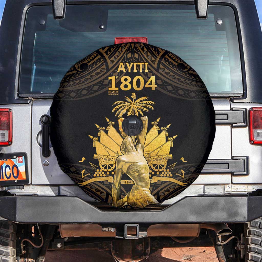 Haitian Negre Marron 1804 Spare Tire Cover Gold Polynesian Pattern