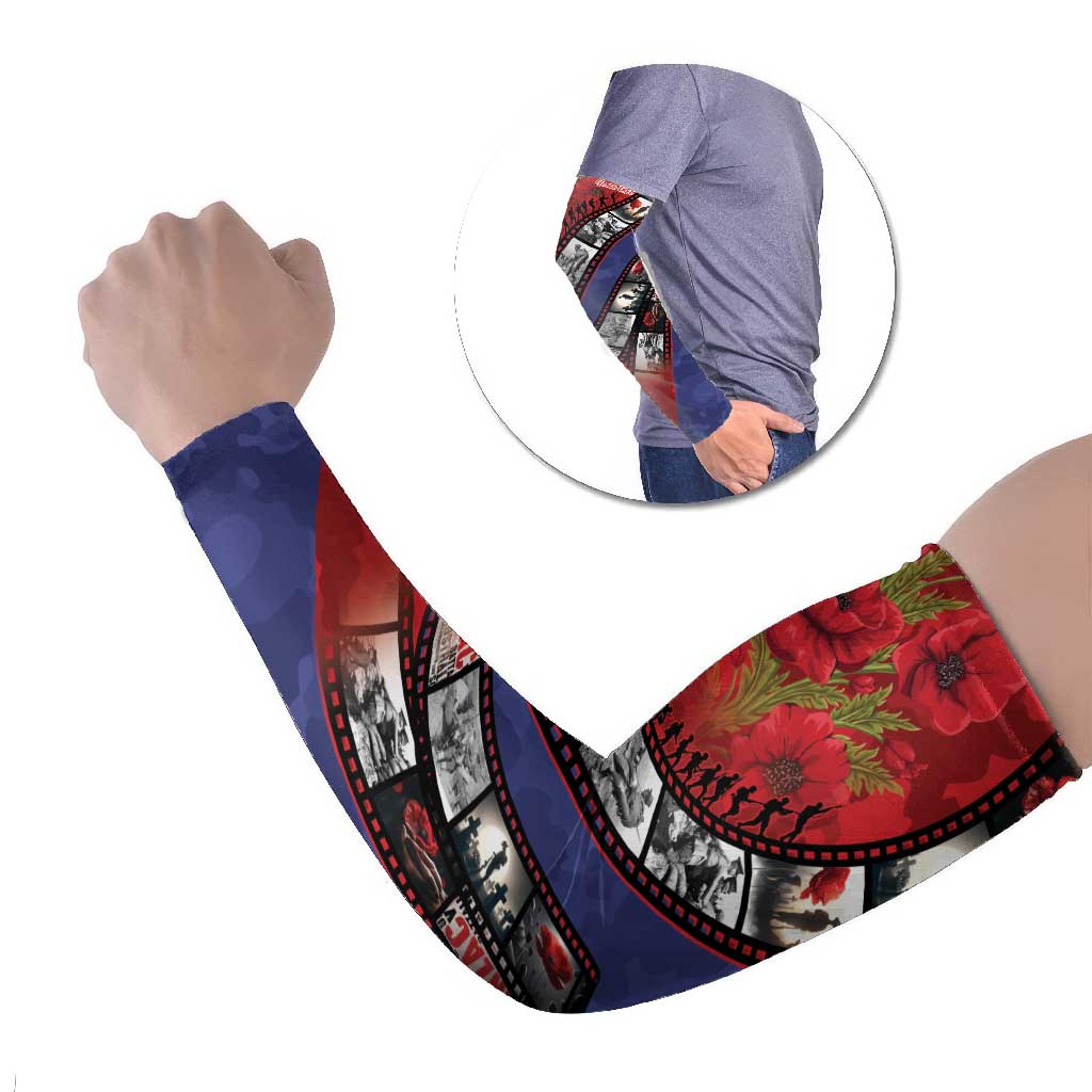 Personalised ANZAC Spirit 1915-2026 Filmstrip Tribute Arm Sleeves Lest We Forget 25 April LT9 Set of 2 Red - Polynesian Pride