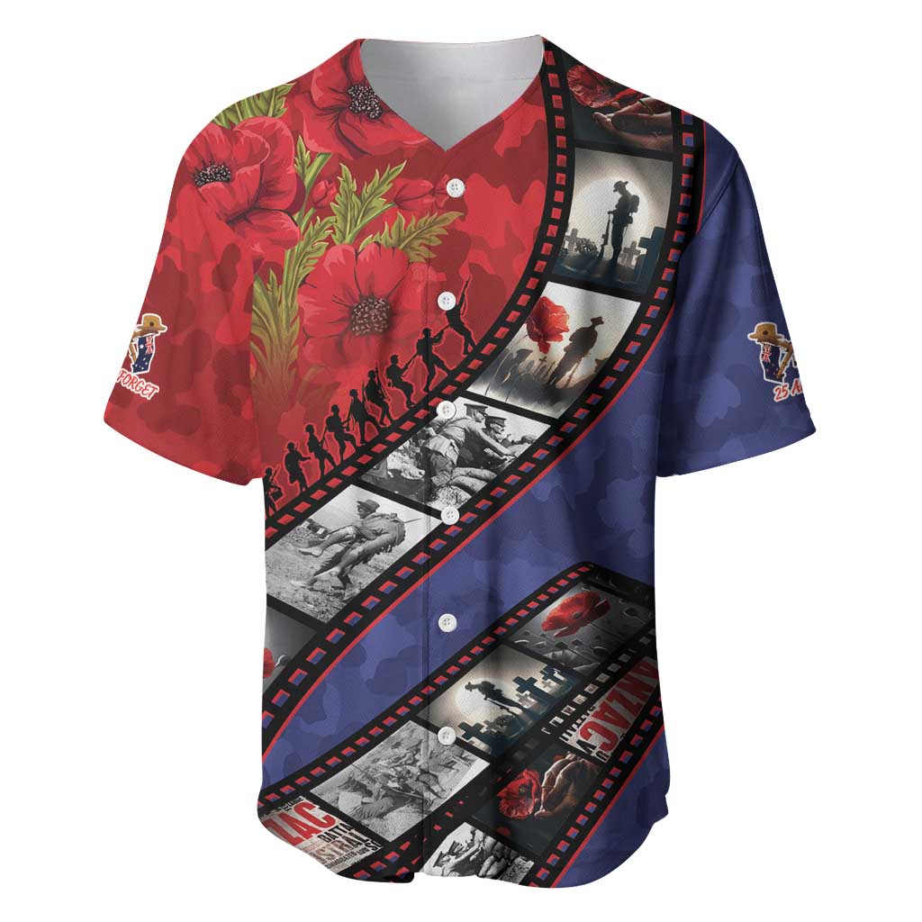 Personalised ANZAC Spirit 1915-2026 Filmstrip Tribute Baseball Jersey Lest We Forget 25 April LT9 Red - Polynesian Pride