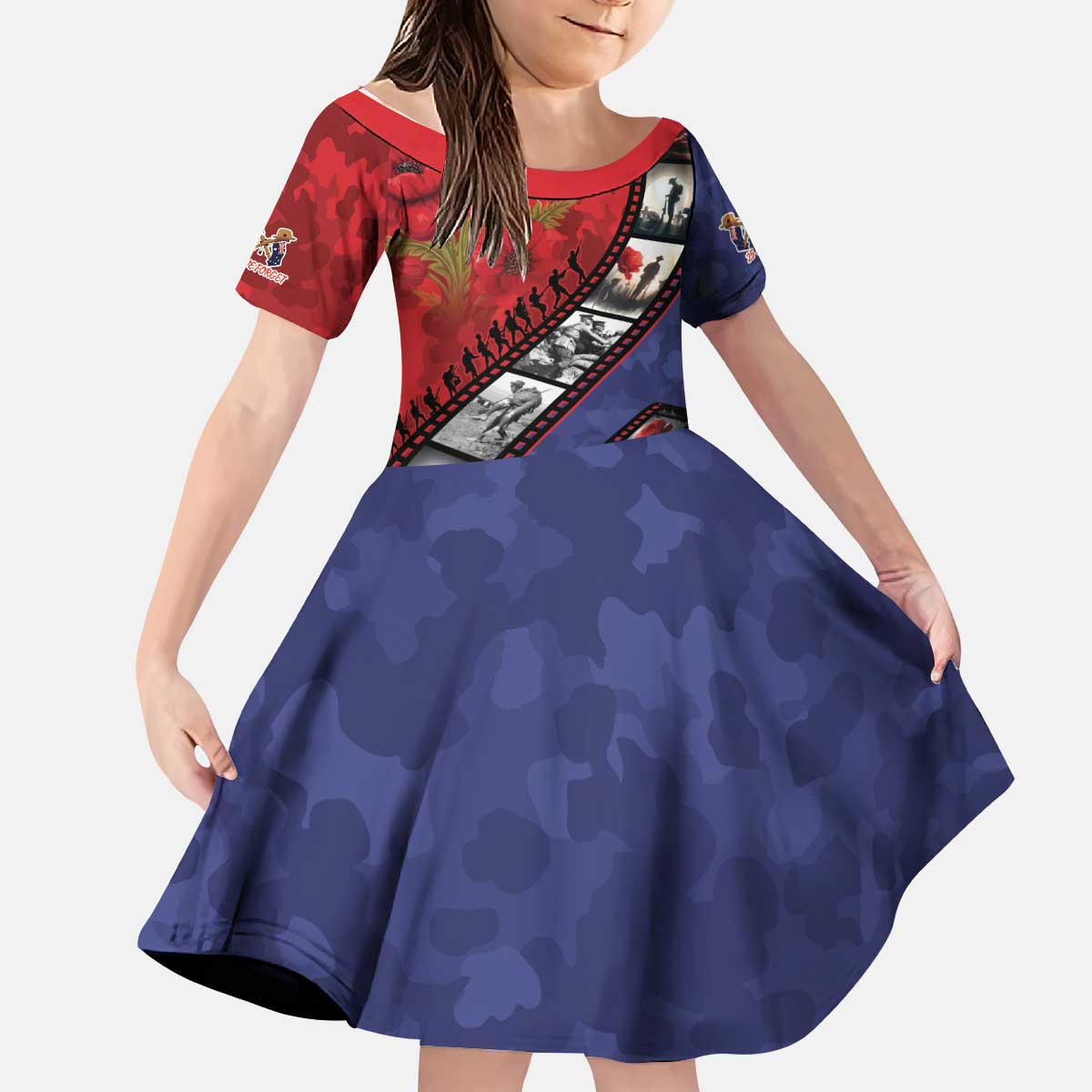 Personalised ANZAC Spirit 1915-2026 Filmstrip Tribute Kid Short Sleeve Dress Lest We Forget 25 April LT9 KID Red - Polynesian Pride