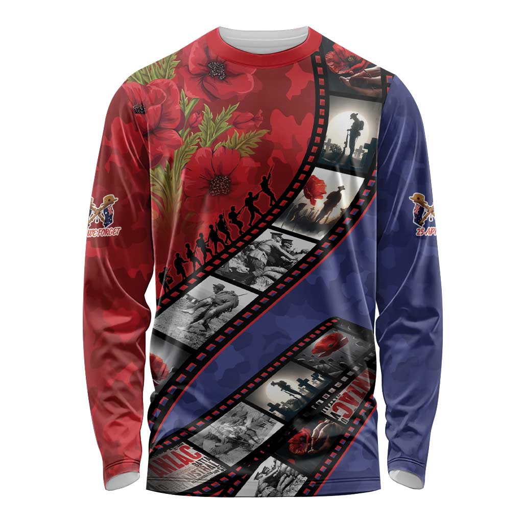 Personalised ANZAC Spirit 1915-2026 Filmstrip Tribute Long Sleeve Shirt Lest We Forget 25 April LT9 Unisex Red - Polynesian Pride