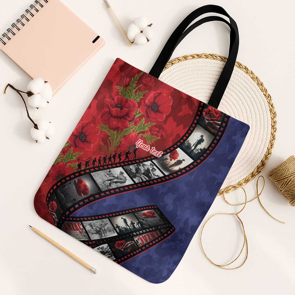 Personalised ANZAC Spirit 1915-2026 Filmstrip Tribute Tote Bag Lest We Forget 25 April LT9 Black Strap One Size Red - Polynesian Pride