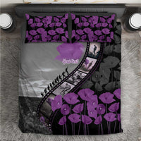 Personalised Remembering ANZAC Lest We Forget Bedding Set Vintage Film Frame Memorial Purple Poppy LT9 Purple - Polynesian Pride