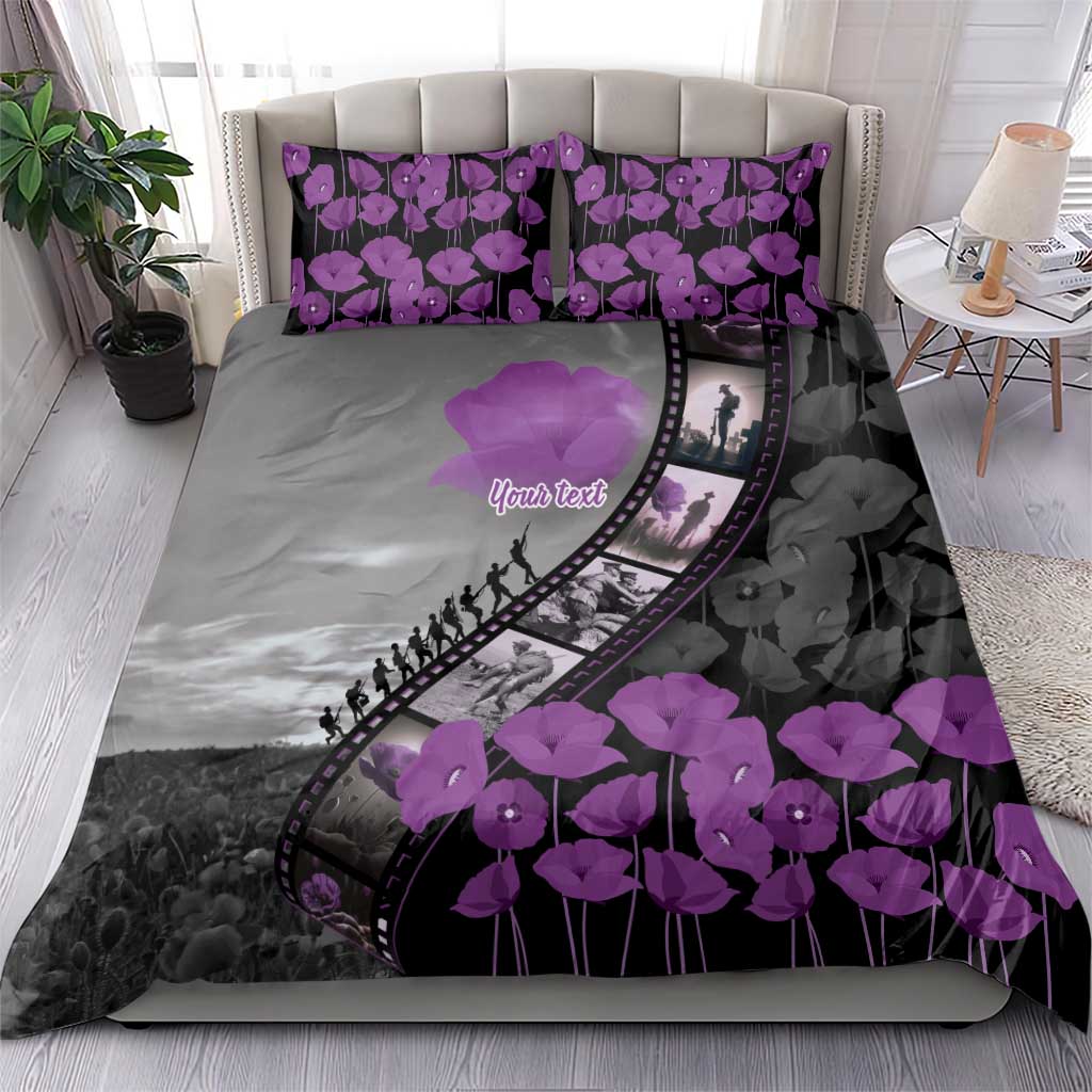 Personalised Remembering ANZAC Lest We Forget Bedding Set Vintage Film Frame Memorial Purple Poppy LT9 - Polynesian Pride