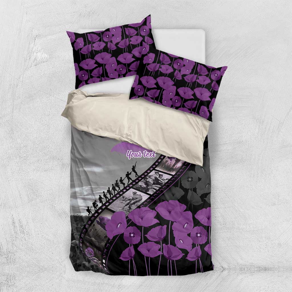Personalised Remembering ANZAC Lest We Forget Bedding Set Vintage Film Frame Memorial Purple Poppy LT9 US Twin 172cm x 218cm Purple - Polynesian Pride
