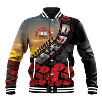 Personalised Remembering ANZAC Lest We Forget Baseball Jacket Vintage Film Frame Memorial Red Poppy LT9 Unisex Red - Polynesian Pride