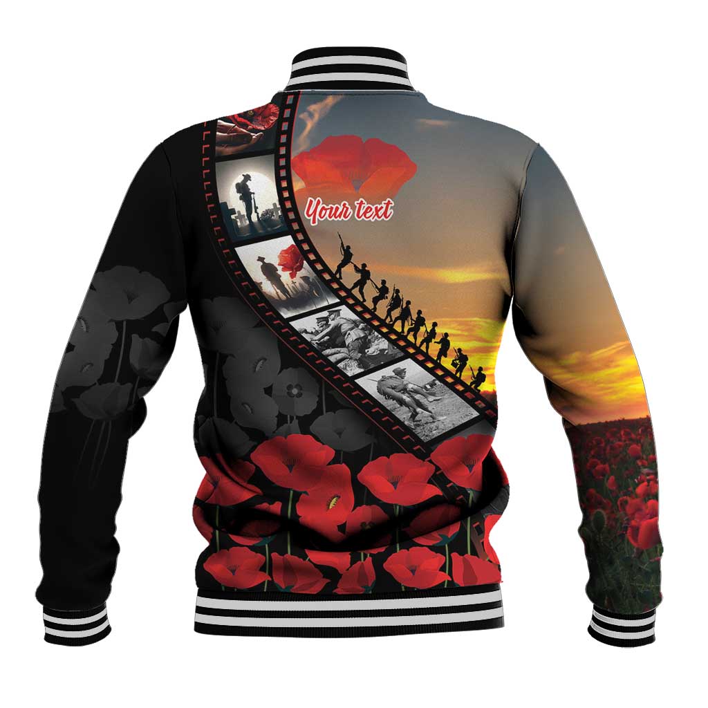 Personalised Remembering ANZAC Lest We Forget Baseball Jacket Vintage Film Frame Memorial Red Poppy LT9 - Polynesian Pride