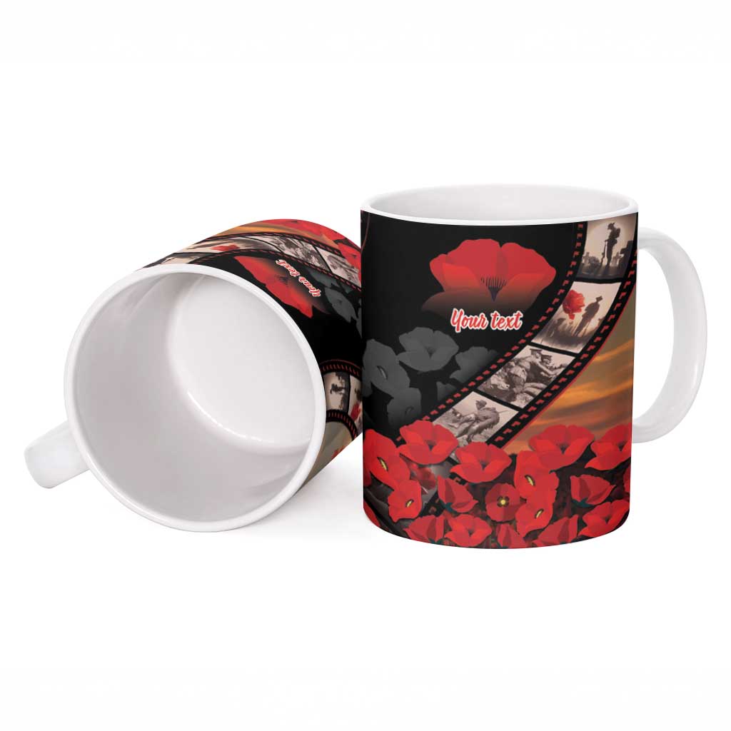 Personalised Remembering ANZAC Lest We Forget Ceramic Mug Vintage Film Frame Memorial Red Poppy LT9 - Polynesian Pride
