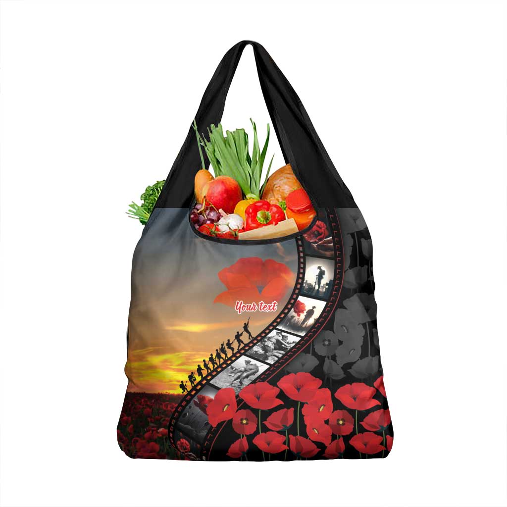 Personalised Remembering ANZAC Lest We Forget Grocery Bag Vintage Film Frame Memorial Red Poppy LT9 1-pack One Size Red - Polynesian Pride
