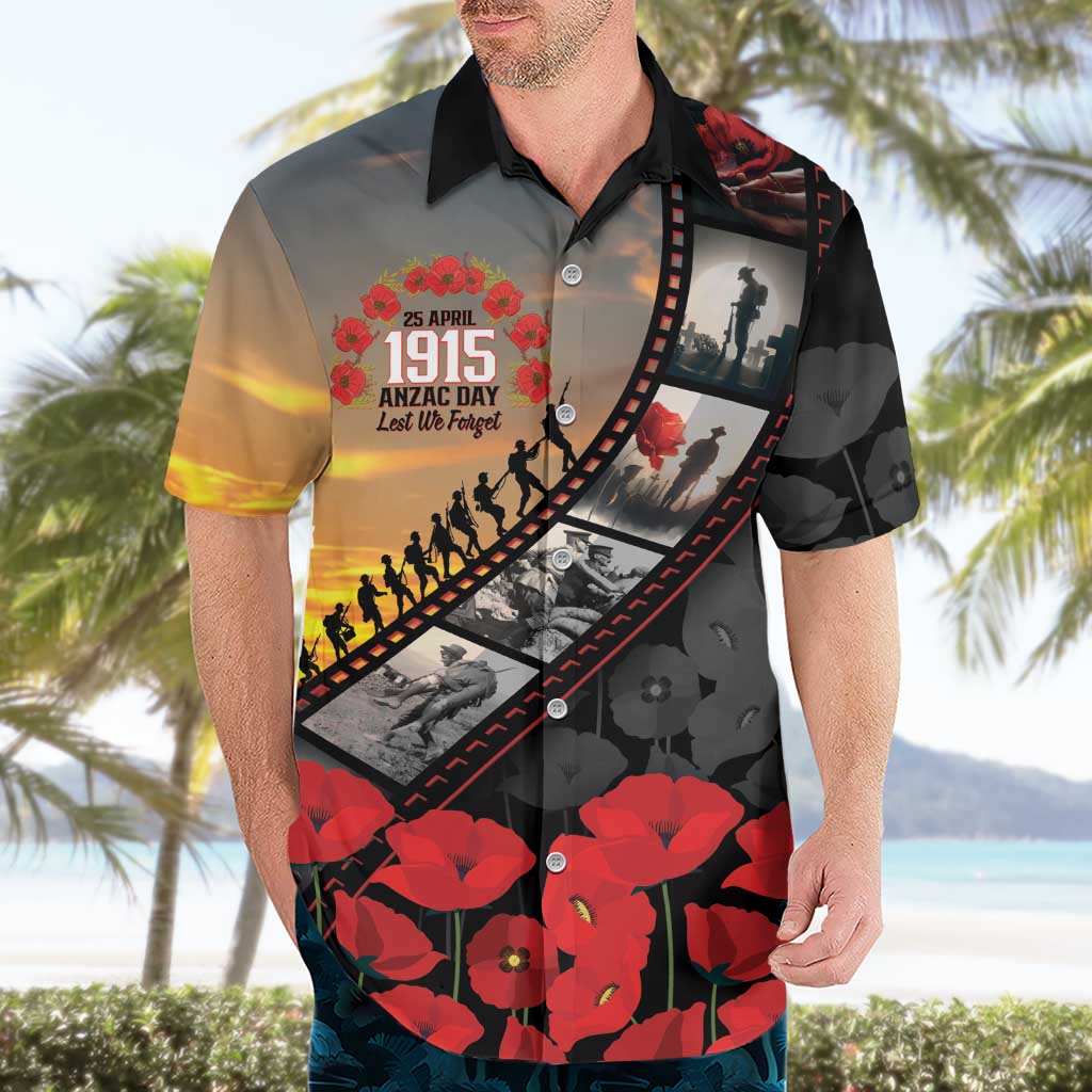 Personalised Remembering ANZAC Lest We Forget Hawaiian Shirt Vintage Film Frame Memorial Red Poppy LT9 - Polynesian Pride