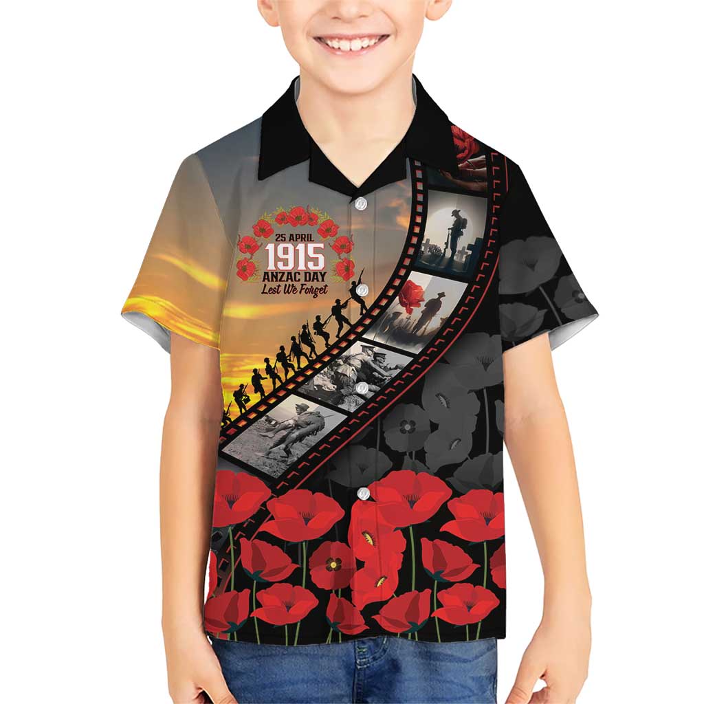 Personalised Remembering ANZAC Lest We Forget Hawaiian Shirt Vintage Film Frame Memorial Red Poppy LT9 - Polynesian Pride