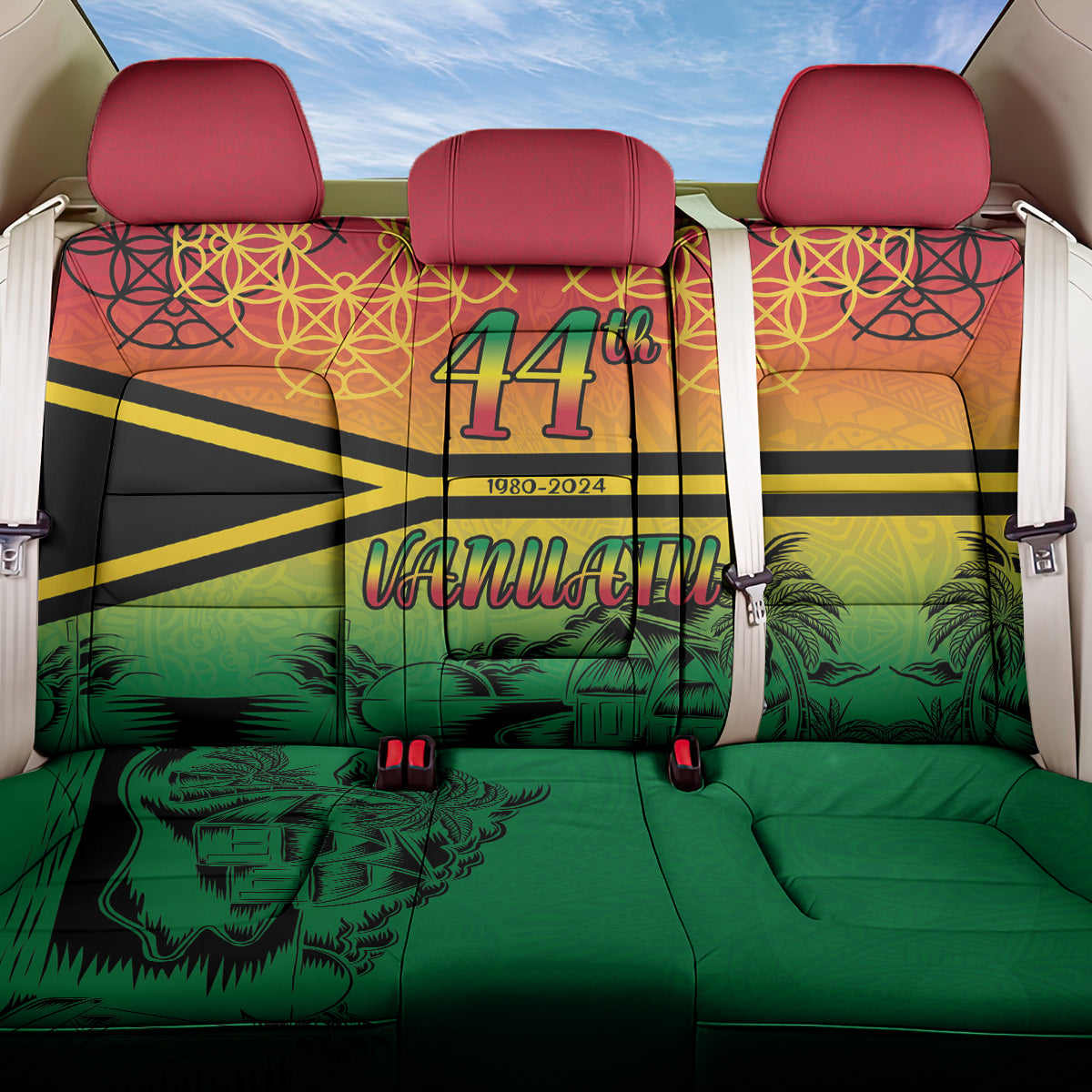 Hapi 44th Indipendens Dei Vanuatu Back Car Seat Cover Yumi 1980 with Vanuatuan Beach Landscape LT9 One Size Reggae - Polynesian Pride