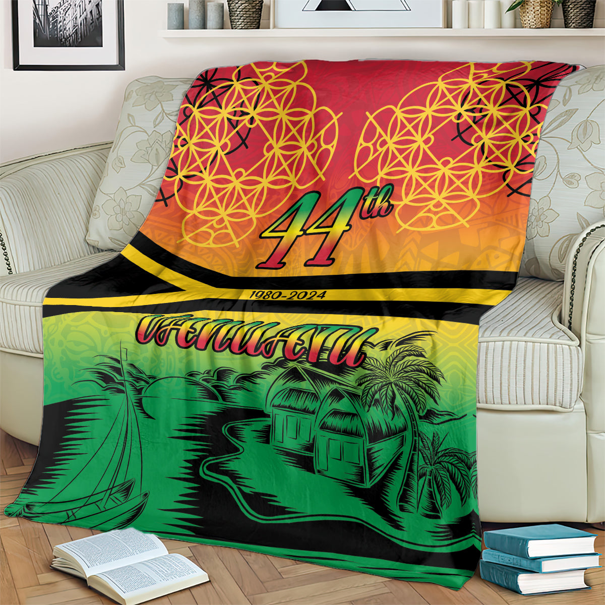 Hapi 44th Indipendens Dei Vanuatu Blanket Yumi 1980 with Vanuatuan Beach Landscape LT9 - Polynesian Pride