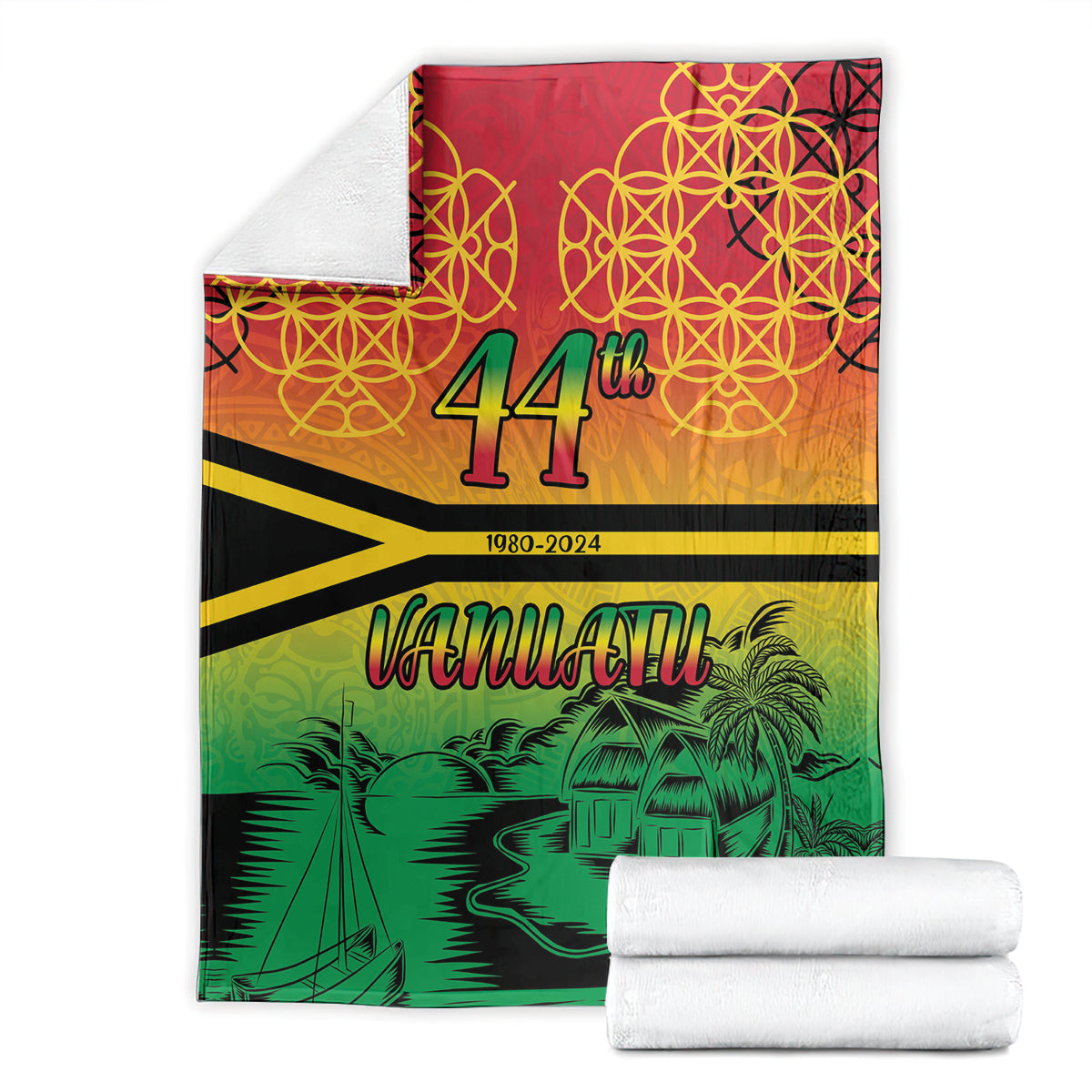 Hapi 44th Indipendens Dei Vanuatu Blanket Yumi 1980 with Vanuatuan Beach Landscape LT9 - Polynesian Pride