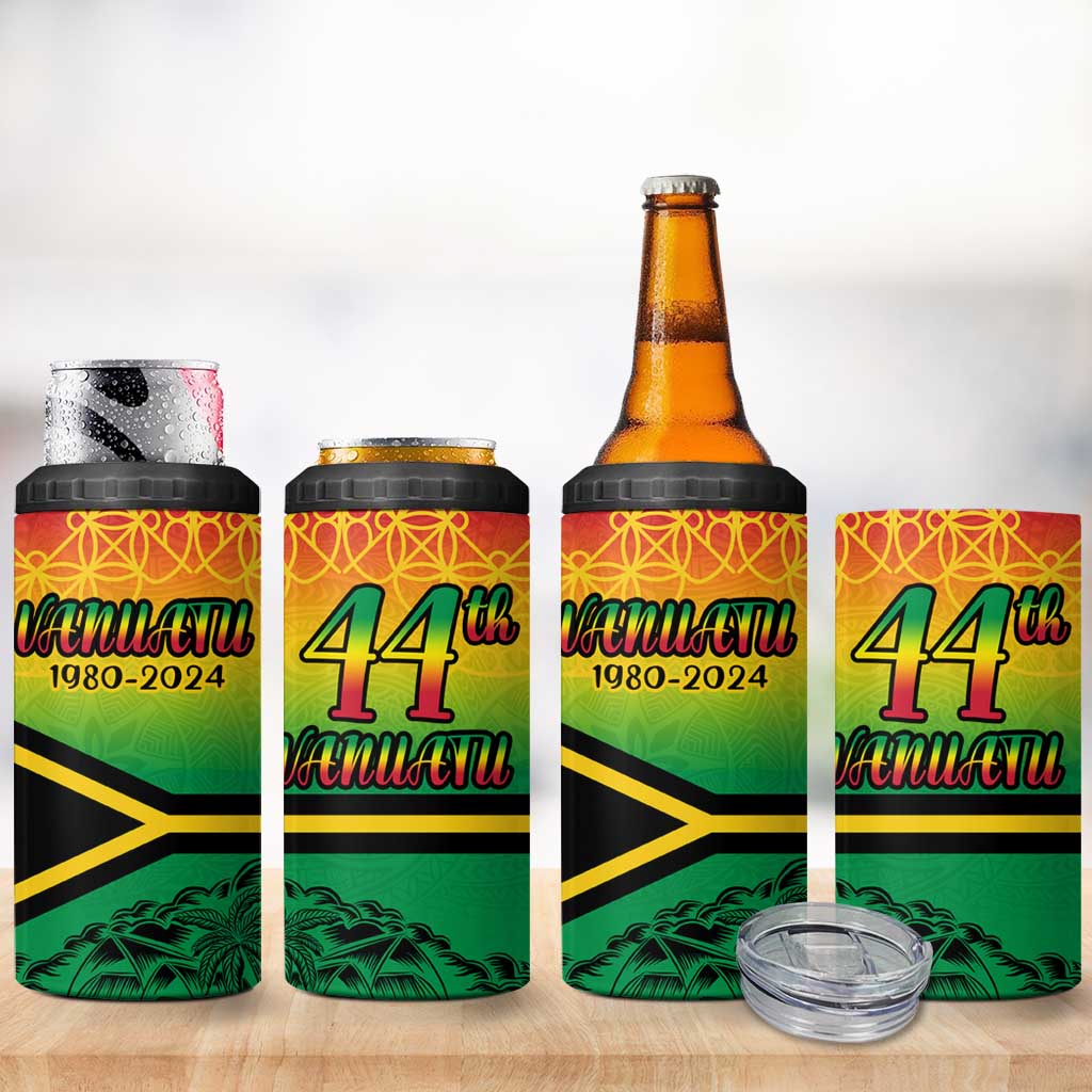 Hapi 44th Indipendens Dei Vanuatu 4 in 1 Can Cooler Tumbler Yumi 1980 with Vanuatuan Beach Landscape LT9 - Polynesian Pride