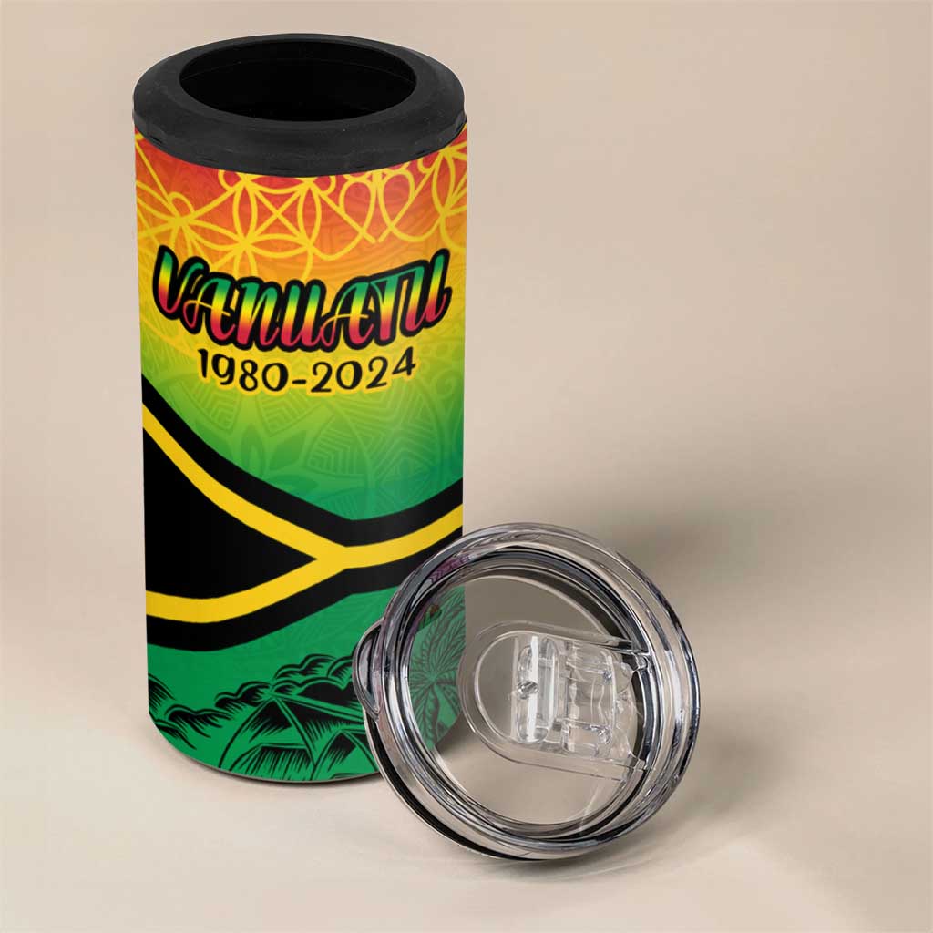 Hapi 44th Indipendens Dei Vanuatu 4 in 1 Can Cooler Tumbler Yumi 1980 with Vanuatuan Beach Landscape LT9 - Polynesian Pride
