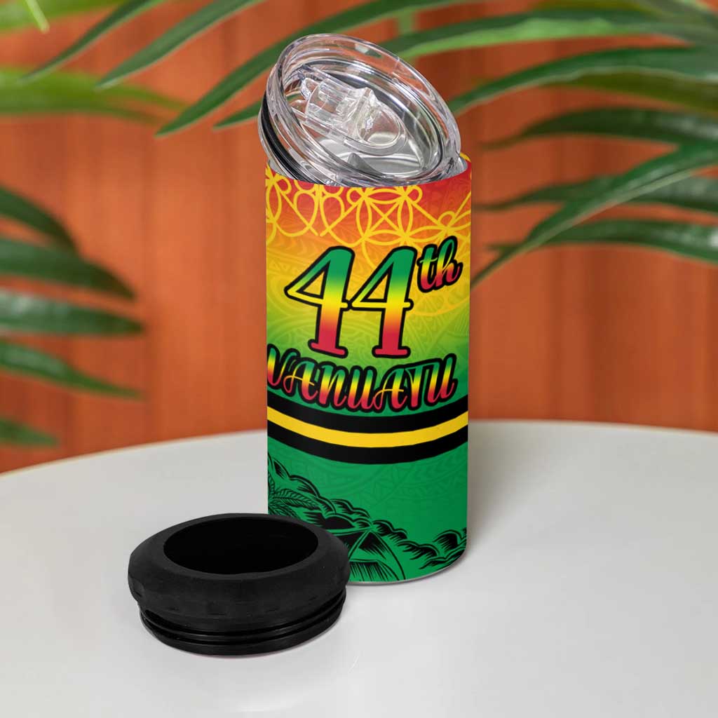 Hapi 44th Indipendens Dei Vanuatu 4 in 1 Can Cooler Tumbler Yumi 1980 with Vanuatuan Beach Landscape LT9 - Polynesian Pride