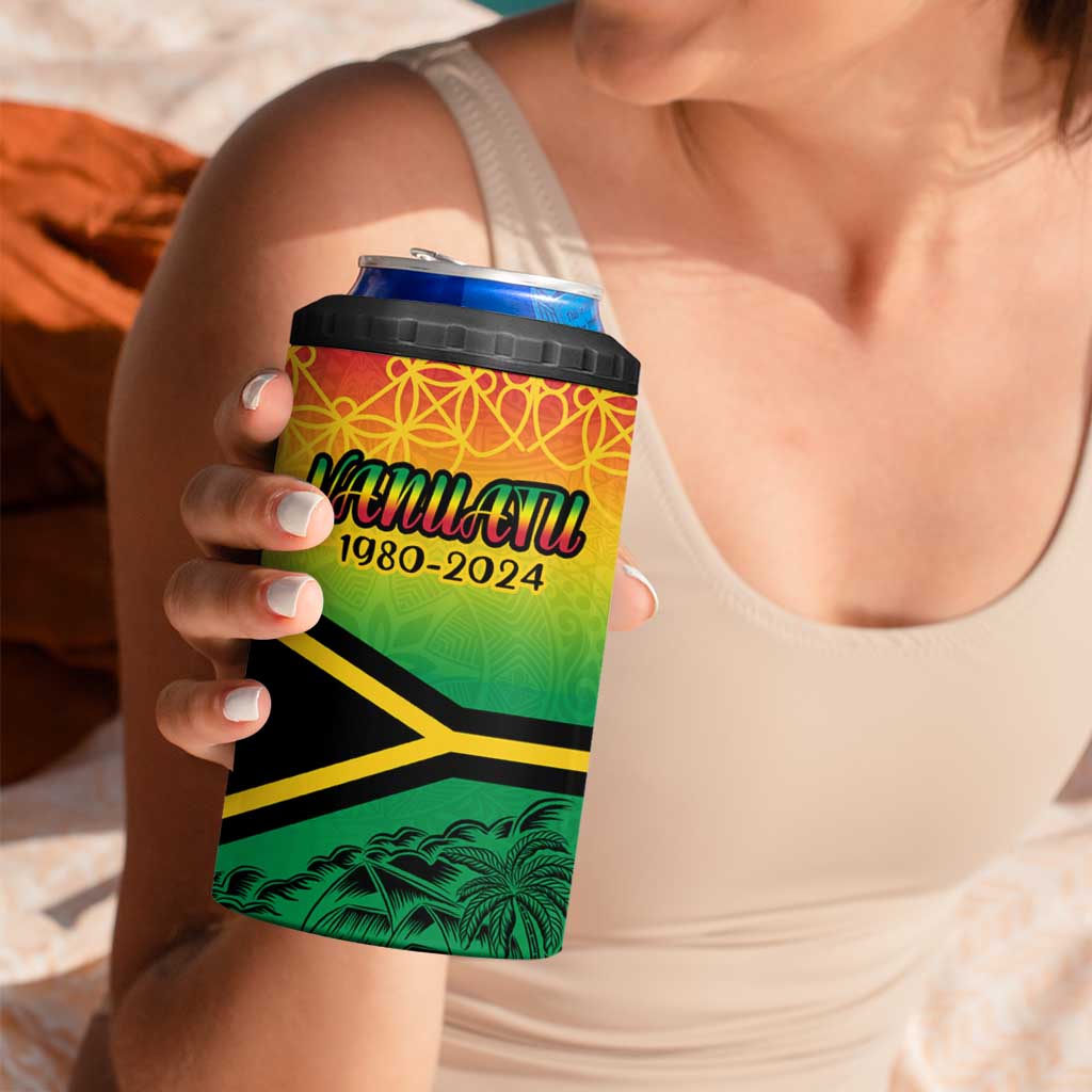 Hapi 44th Indipendens Dei Vanuatu 4 in 1 Can Cooler Tumbler Yumi 1980 with Vanuatuan Beach Landscape LT9 - Polynesian Pride