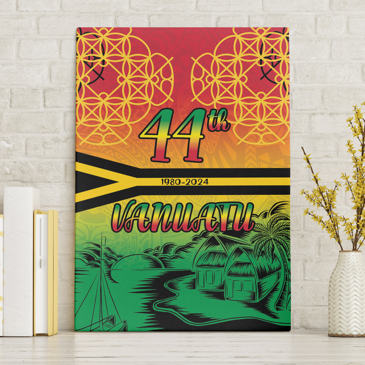 Hapi 44th Indipendens Dei Vanuatu Canvas Wall Art Yumi 1980 with Vanuatuan Beach Landscape LT9 Without Frame Reggae - Polynesian Pride