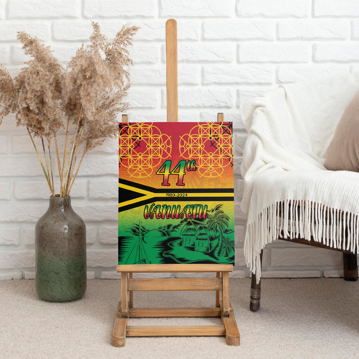 Hapi 44th Indipendens Dei Vanuatu Canvas Wall Art Yumi 1980 with Vanuatuan Beach Landscape LT9 - Polynesian Pride