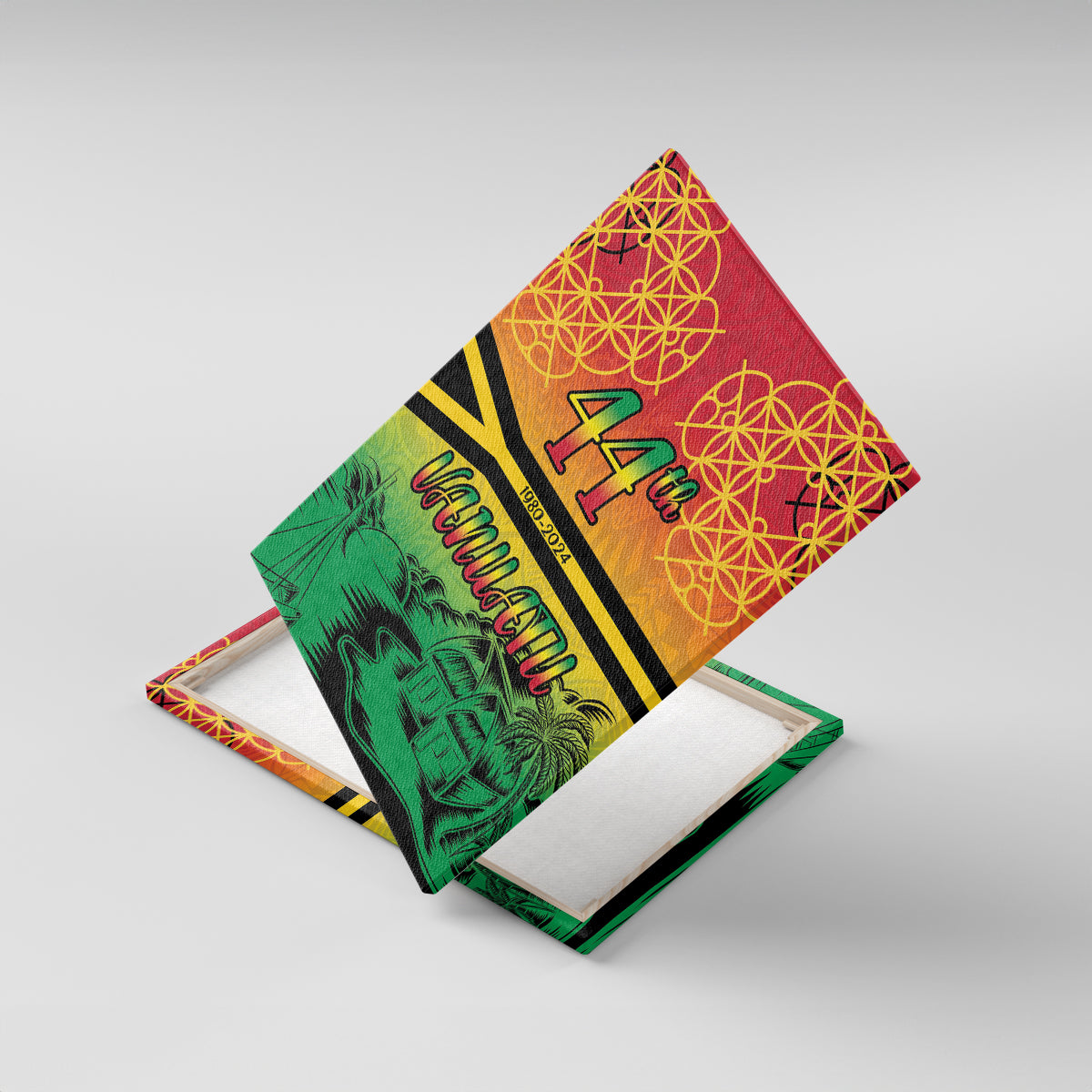 Hapi 44th Indipendens Dei Vanuatu Canvas Wall Art Yumi 1980 with Vanuatuan Beach Landscape LT9 With Frame Reggae - Polynesian Pride