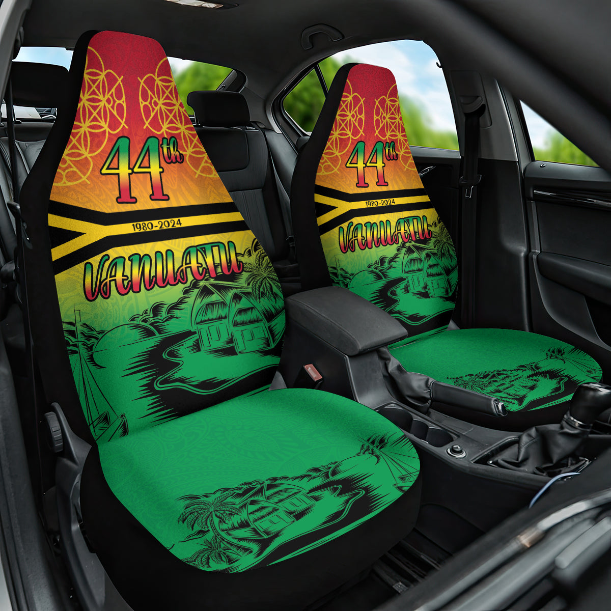 Hapi 44th Indipendens Dei Vanuatu Car Seat Cover Yumi 1980 with Vanuatuan Beach Landscape LT9 One Size Reggae - Polynesian Pride