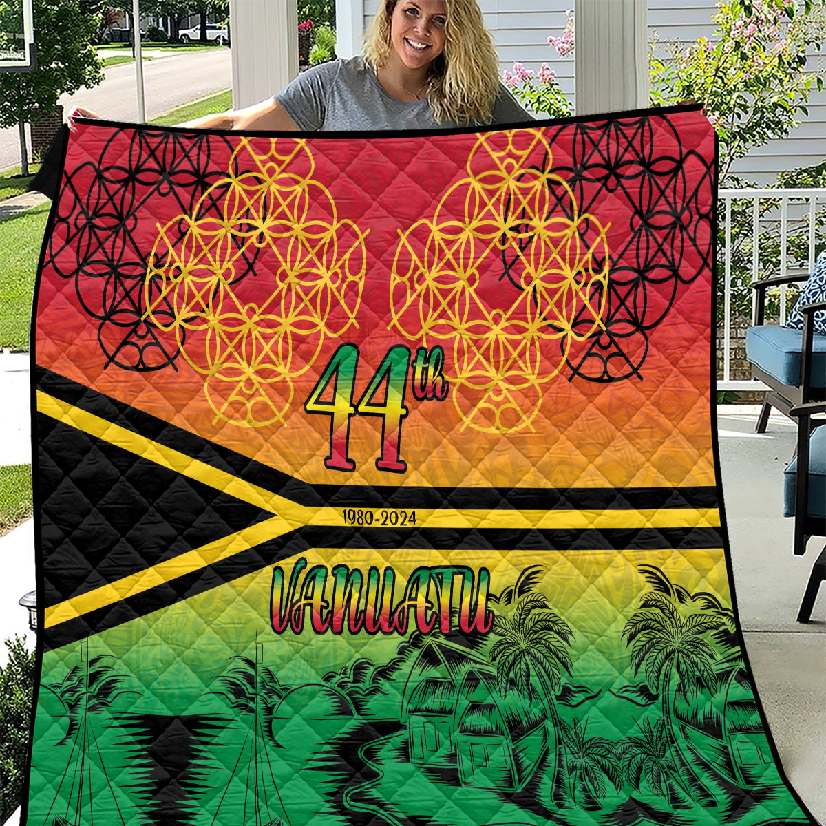 Hapi 44th Indipendens Dei Vanuatu Quilt Yumi 1980 with Vanuatuan Beach Landscape LT9 Reggae - Polynesian Pride