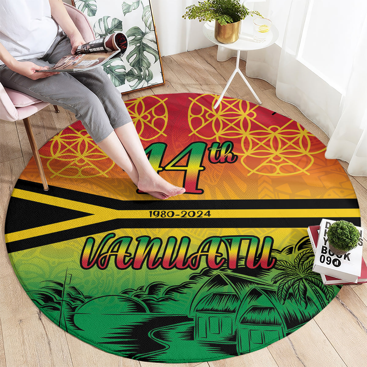Hapi 44th Indipendens Dei Vanuatu Round Carpet Yumi 1980 with Vanuatuan Beach Landscape LT9 - Polynesian Pride