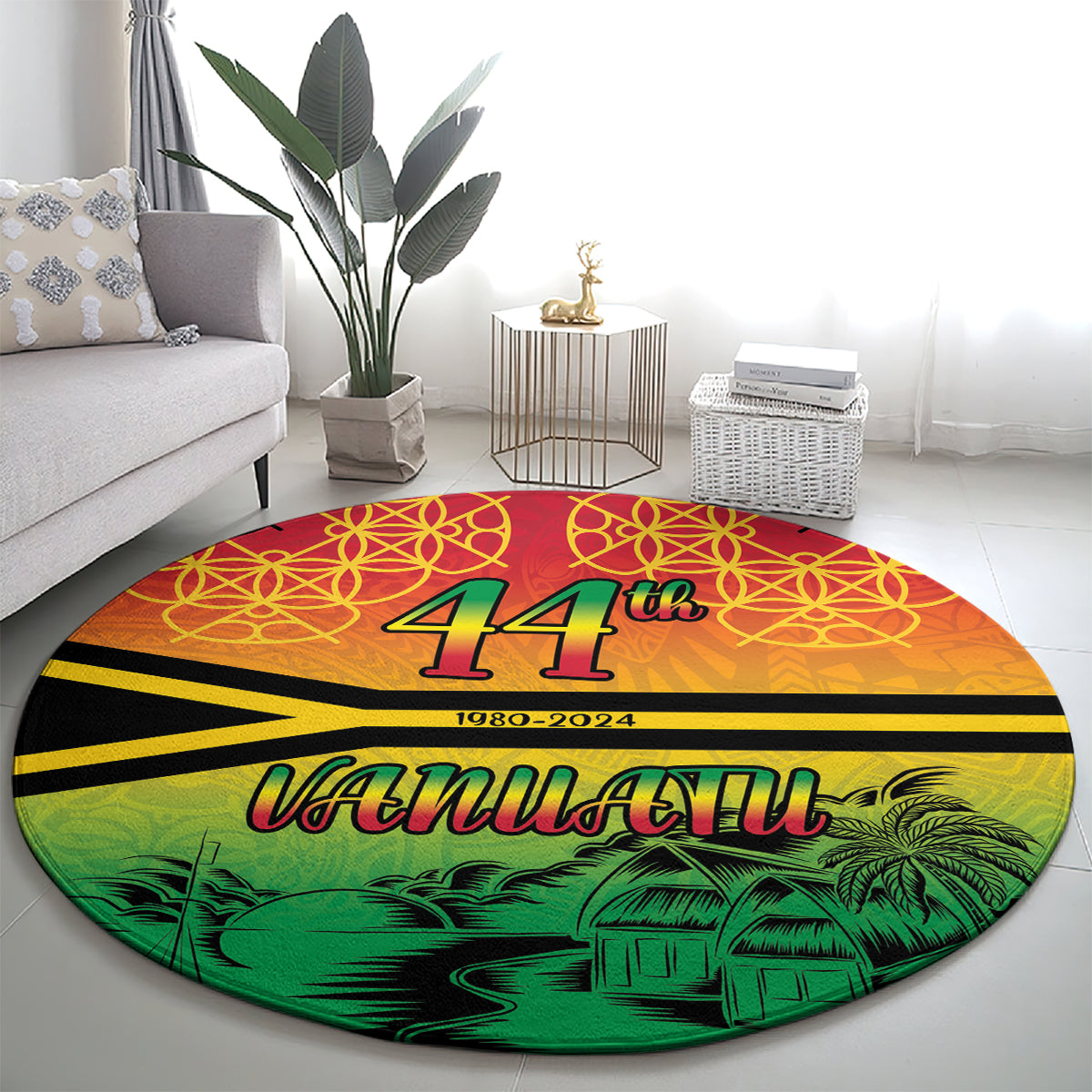 Hapi 44th Indipendens Dei Vanuatu Round Carpet Yumi 1980 with Vanuatuan Beach Landscape LT9 - Polynesian Pride
