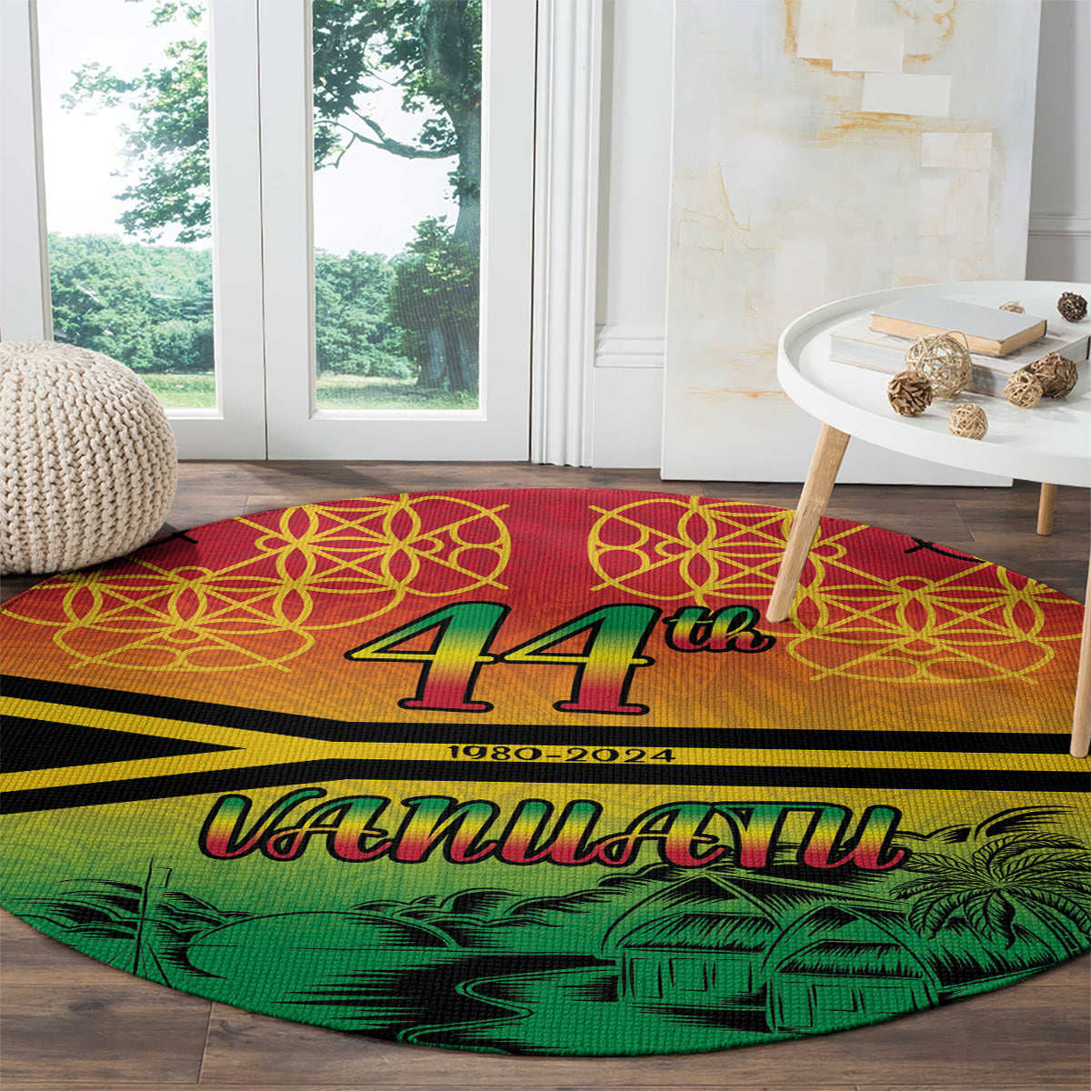 Hapi 44th Indipendens Dei Vanuatu Round Carpet Yumi 1980 with Vanuatuan Beach Landscape LT9 - Polynesian Pride