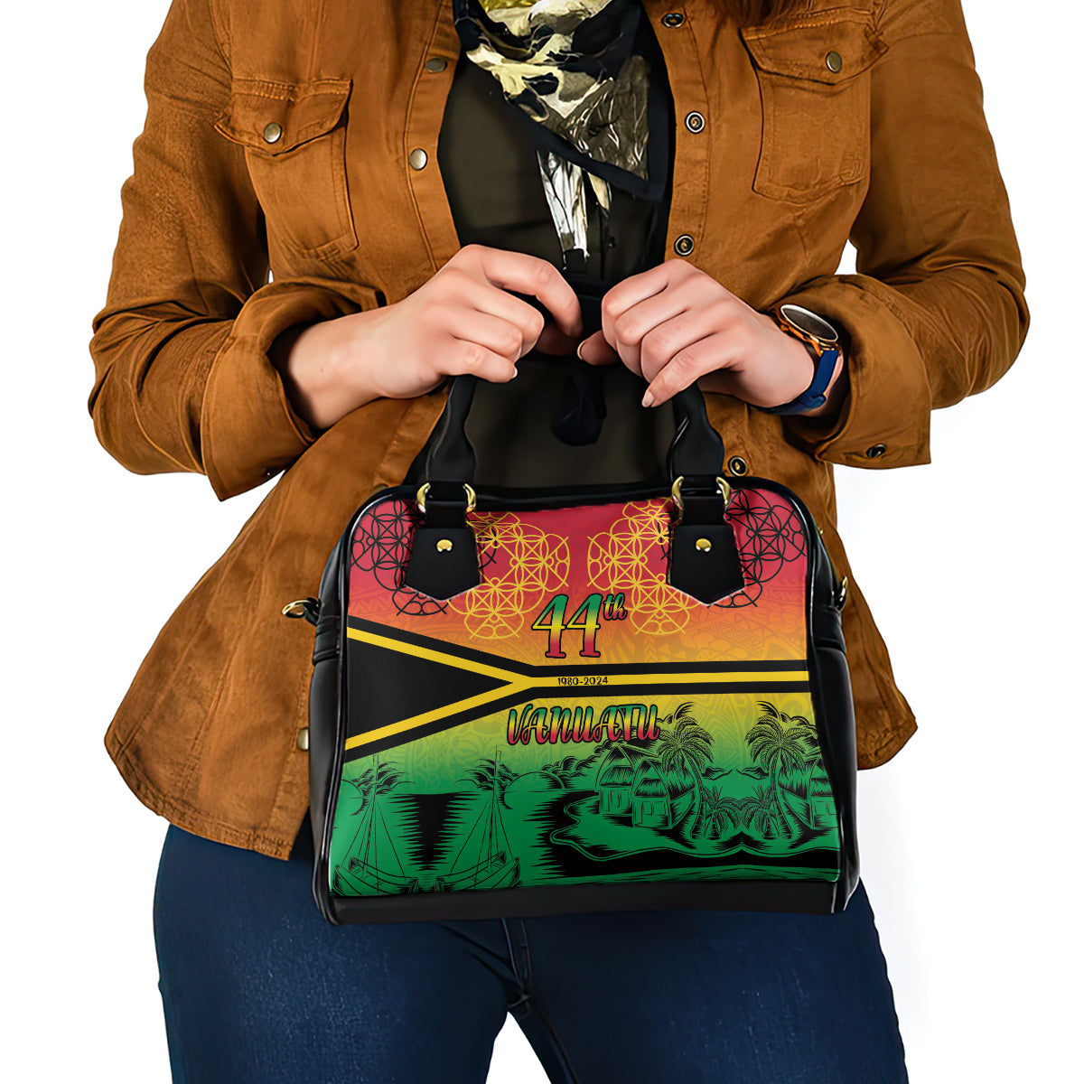 Hapi 44th Indipendens Dei Vanuatu Shoulder Handbag Yumi 1980 with Vanuatuan Beach Landscape LT9 - Polynesian Pride