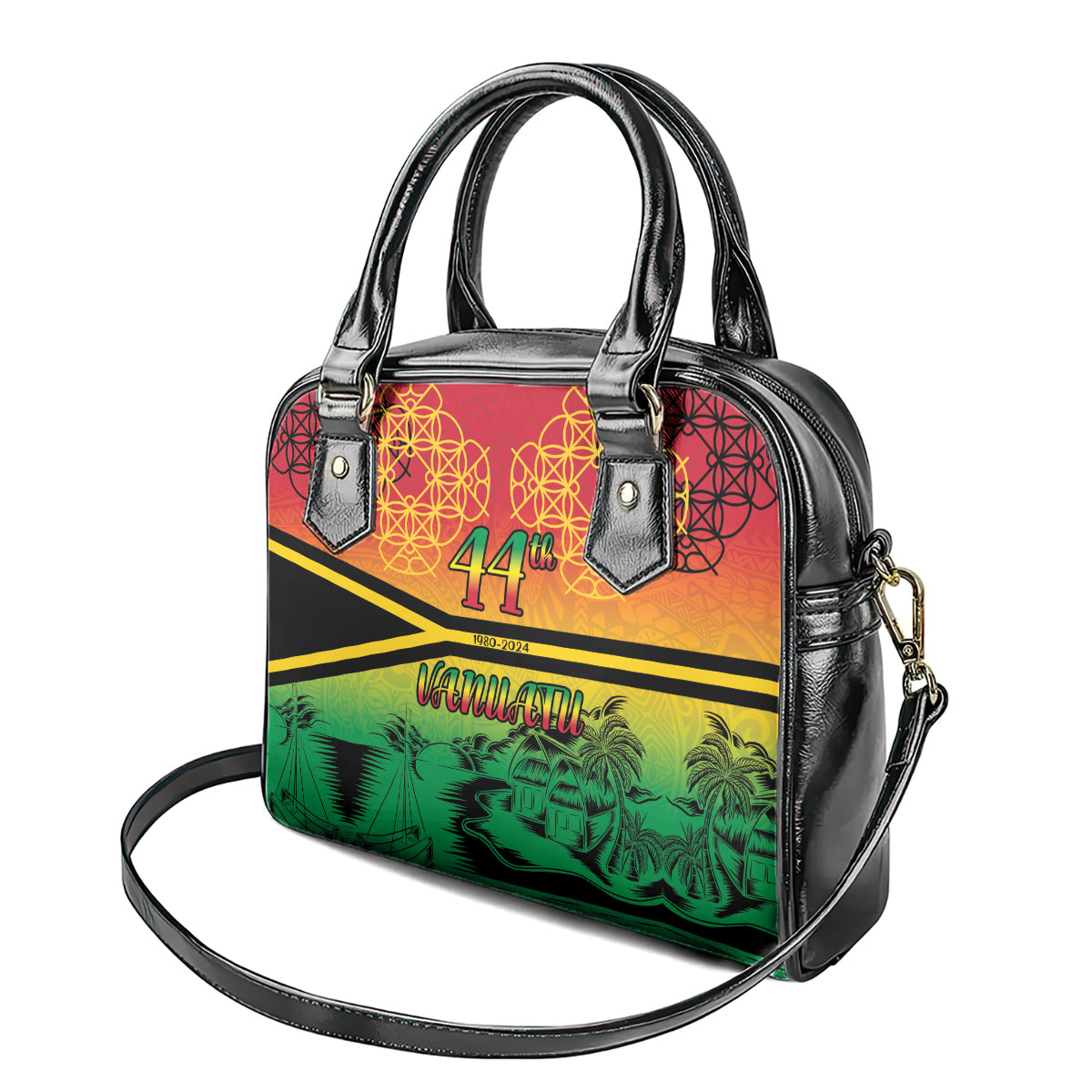 Hapi 44th Indipendens Dei Vanuatu Shoulder Handbag Yumi 1980 with Vanuatuan Beach Landscape LT9 - Polynesian Pride