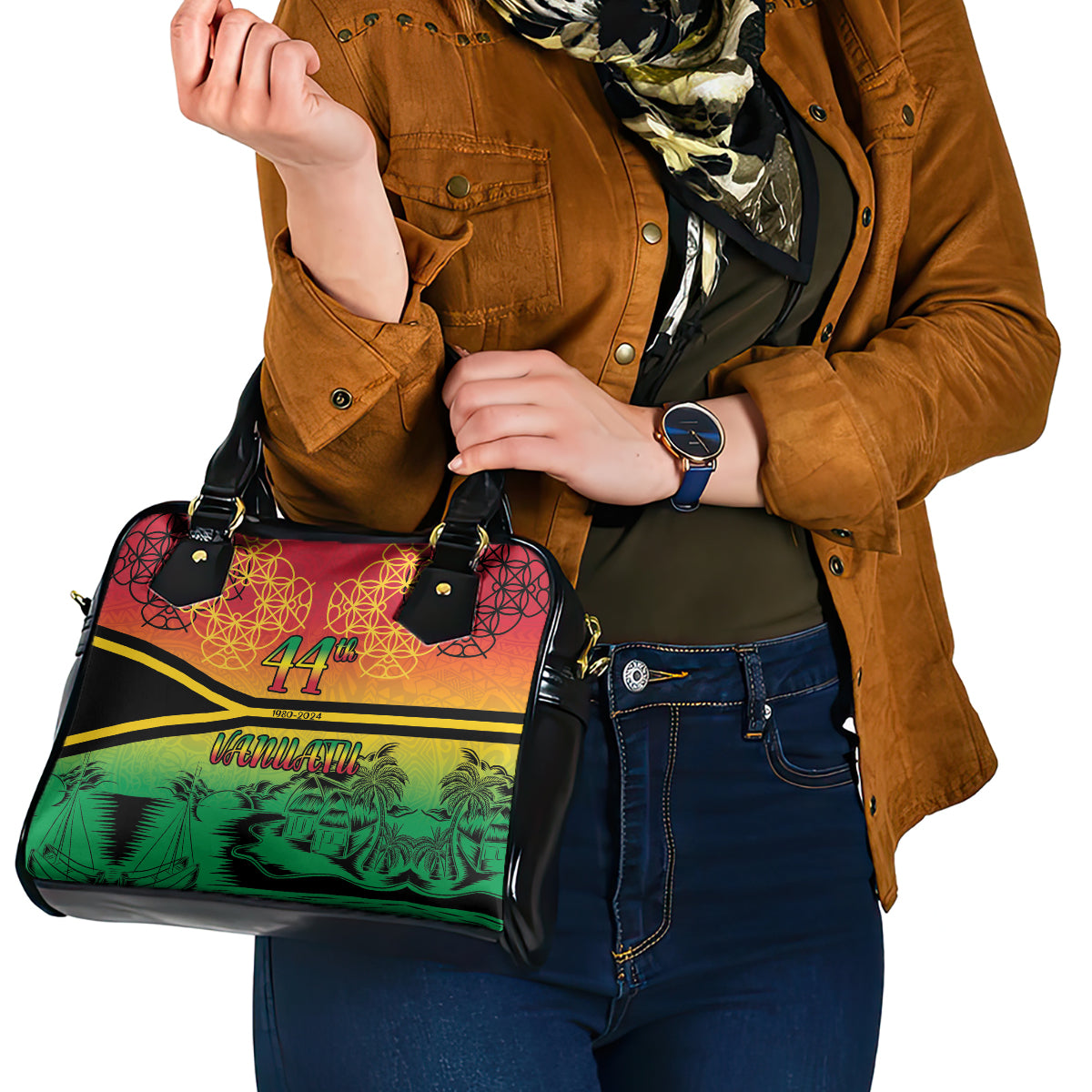 Hapi 44th Indipendens Dei Vanuatu Shoulder Handbag Yumi 1980 with Vanuatuan Beach Landscape LT9 - Polynesian Pride