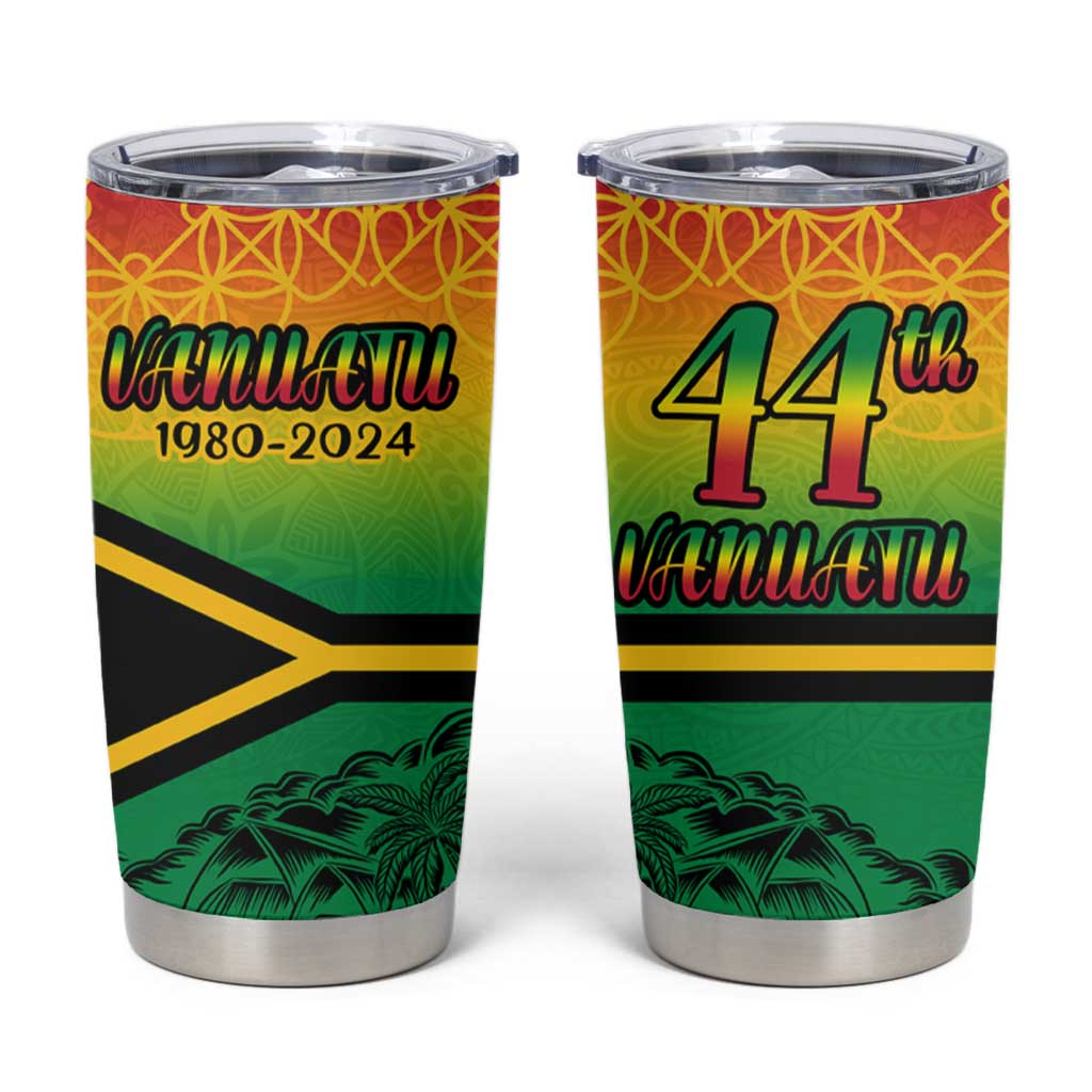 Hapi 44th Indipendens Dei Vanuatu Tumbler Cup Yumi 1980 with Vanuatuan Beach Landscape LT9 Reggae - Polynesian Pride
