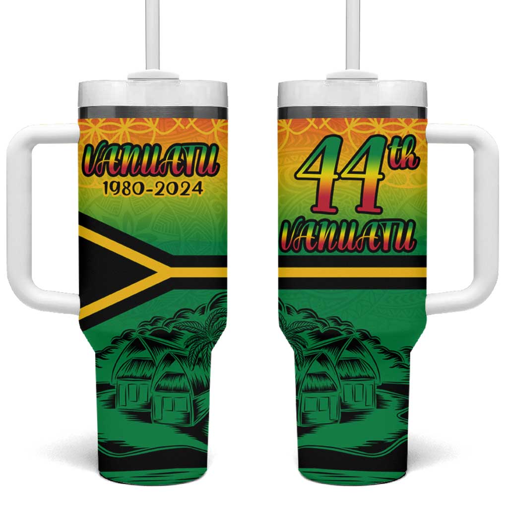 Hapi 44th Indipendens Dei Vanuatu Tumbler With Handle Yumi 1980 with Vanuatuan Beach Landscape