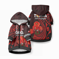 Tonga ANZAC Day Pet Hoodie Lest We Forget Red Version LT9 Zip-up Red - Polynesian Pride