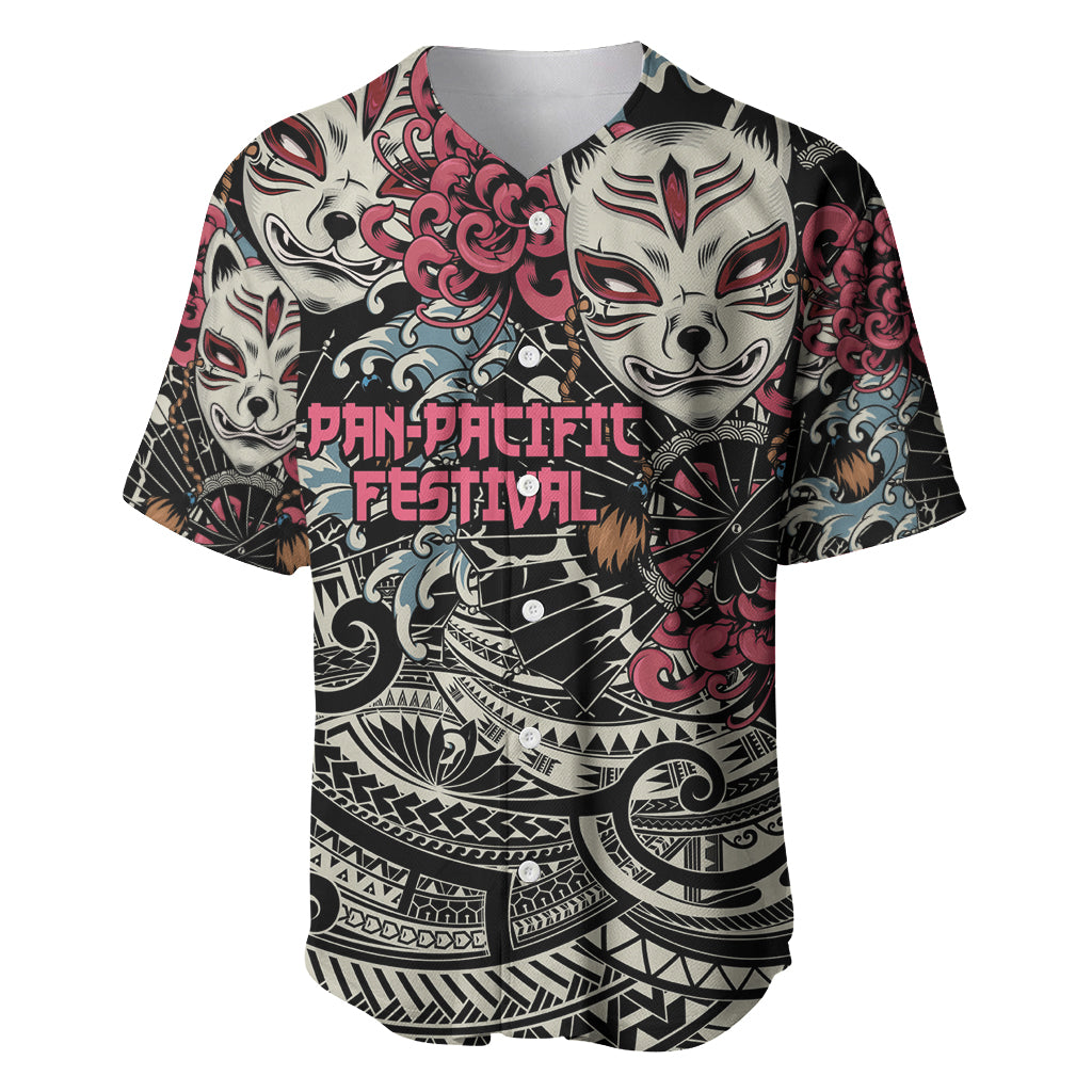 Personalized Japanese Kitsune Mask Baseball Jersey With Polynesian Arty Style LT9 Black - Polynesian Pride