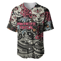 Personalized Japanese Kitsune Mask Baseball Jersey With Polynesian Arty Style LT9 Black - Polynesian Pride